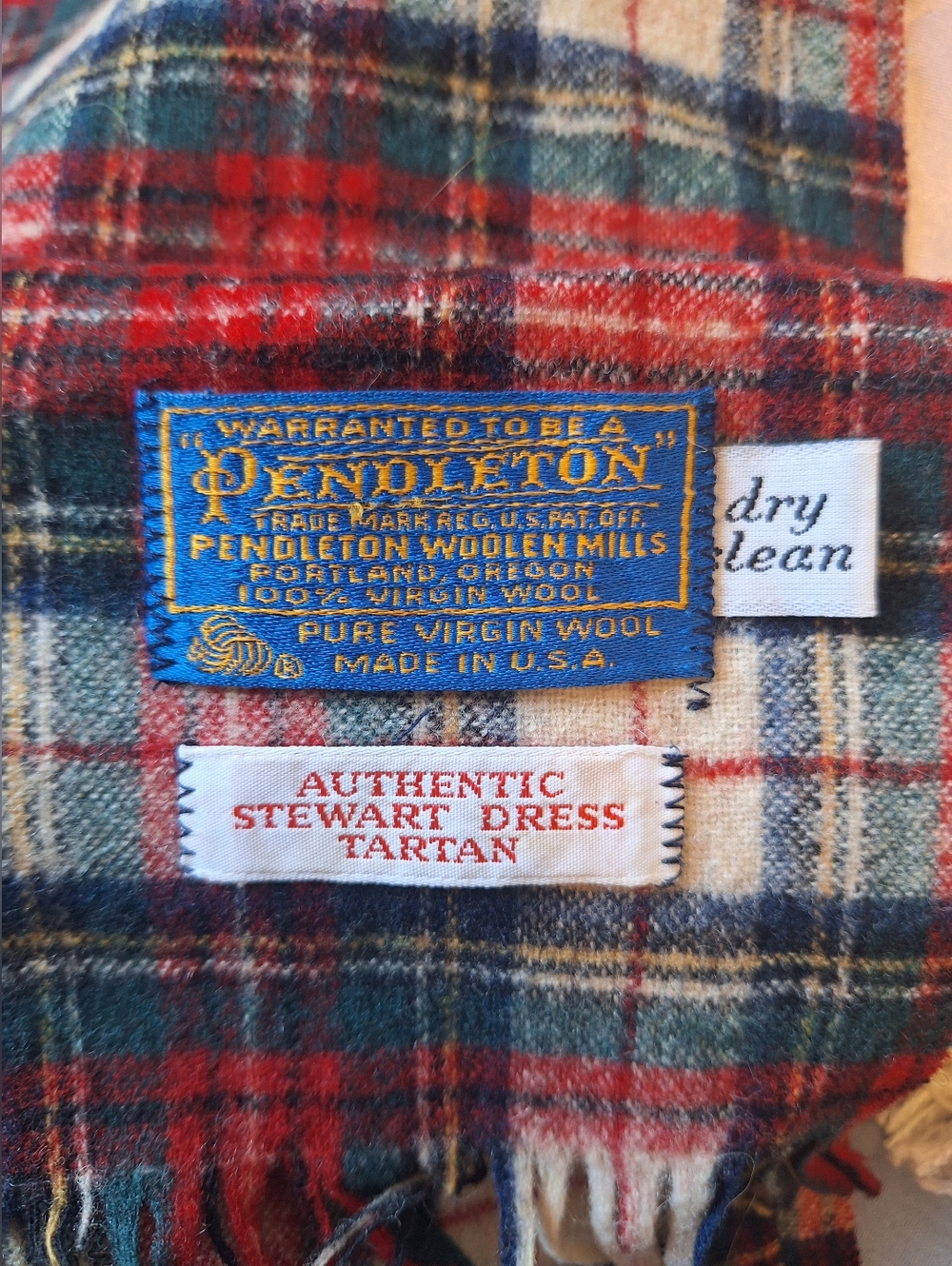 Vintage Pendleton Authentic Stewart Dress Tartan Wool Scarf - Red Multi - Picture 2 of 9
